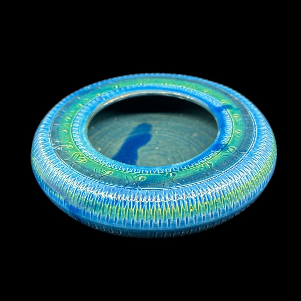 Vintage Made in Italy Pottery Bowl Blue Green Mid Century Style Ceramic Accent